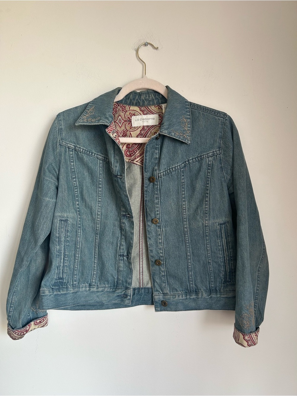 Liz Claiborne Light Blue Denim Jacket with Paisley Lining